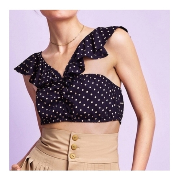 FOR LOVE & LEMONS Polka Dot Ruffle Bandeau Crop Top Size Large - Picture 9 of 9